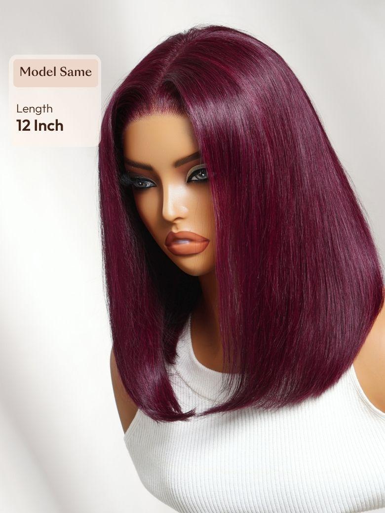 13x4 Bye Bye Slip? Lace Frontal Black Cherry Sleek Straight Bob Glueless Wig with Invisi Drawstring