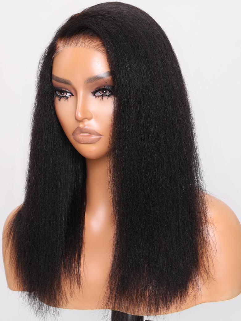 6x4.5 Pre-Cut Lace Yaki Straight Air Wig Put On And Go Glueless Wig Bouncy 150% Density