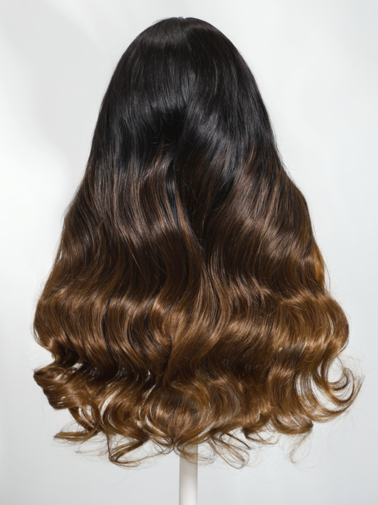 Invisi Drawstring EasiContour? V Part Black to Chestnut Brown Ombre Body Wave Wig