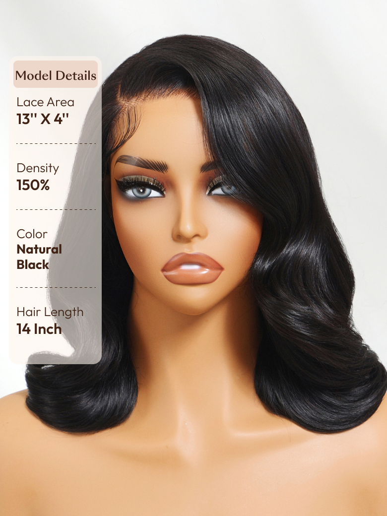 13x4 Pre-Everything? Lace Frontal Natural Black Retro Bob Wig With Invisi Drawstring