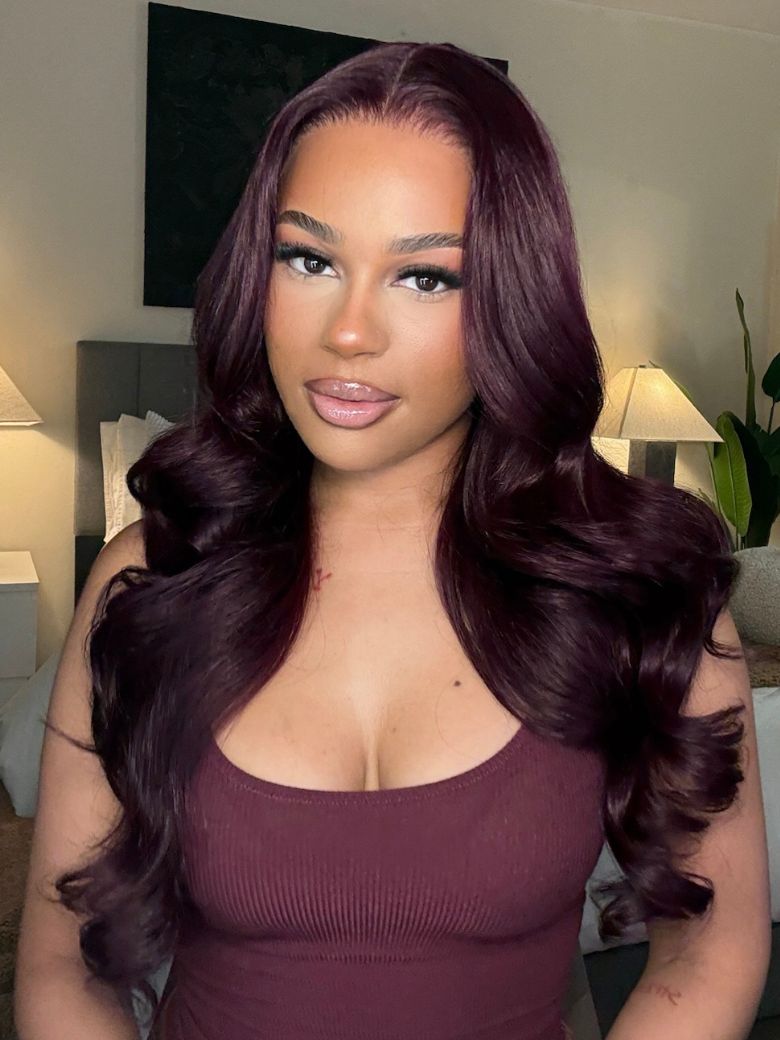7x5 & 13x4 Bye-Bye Slip™ Glueless Lace Purple Black Cherry Loose Wave & Layered Straight Wig-Pull & Go With Invisi Drawstring