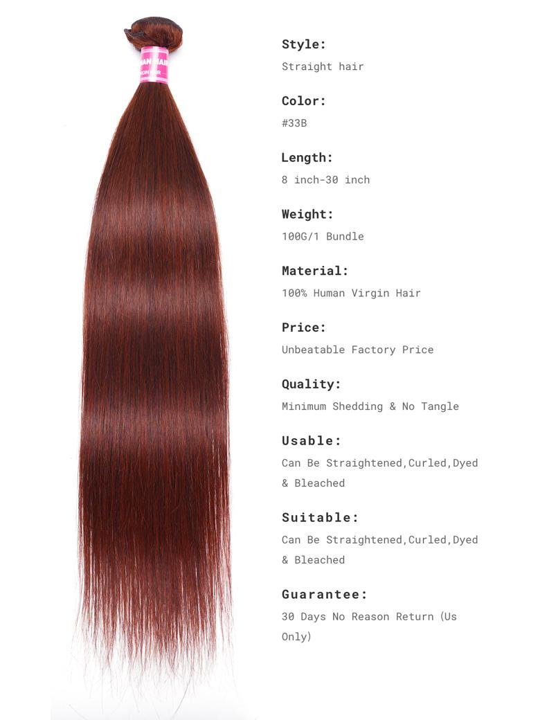 Reddish Brown Straight 1Pc 100% Remy Human Hair Bundle