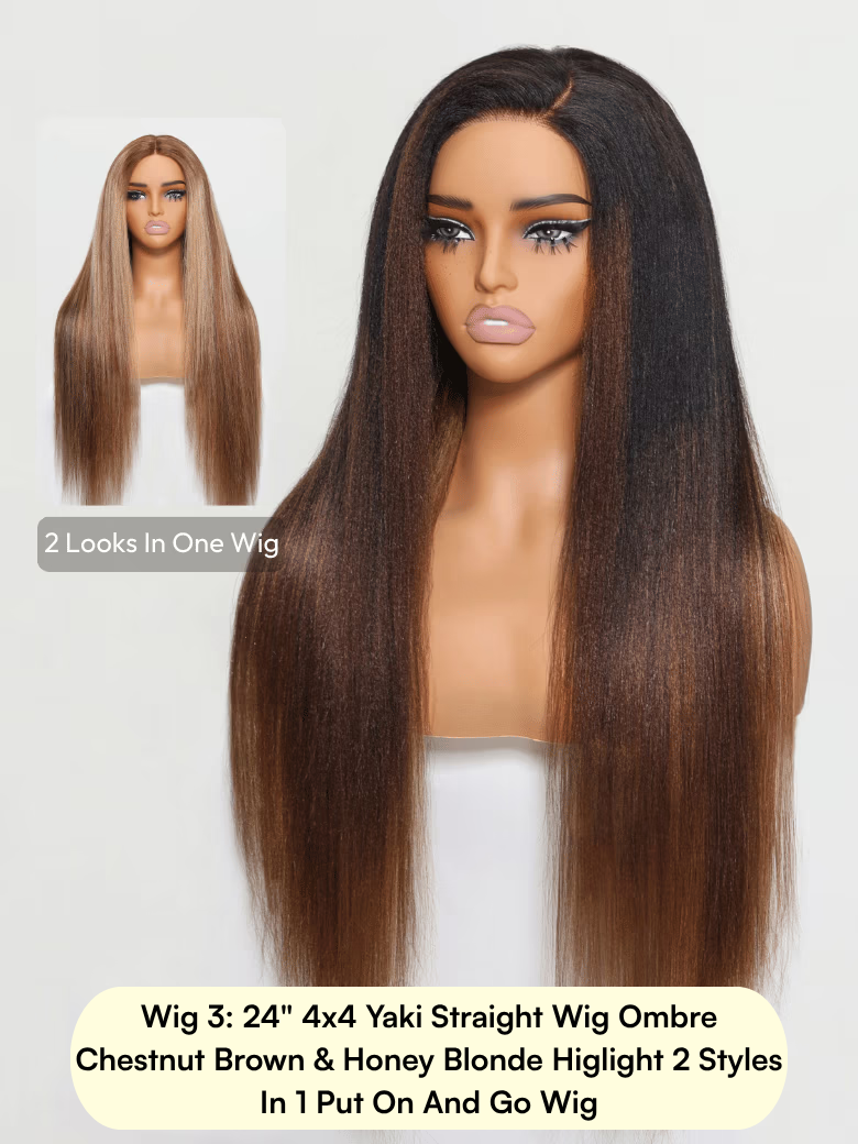 Down To $49: Black Yaki | Kinky Curly | 4x4 2 Styles In 1 Put On And Go Wig
