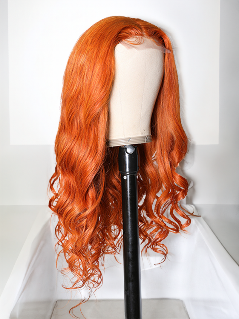 Ginger Orange Body Wave Human Hair Lace Part Wigs for Sale