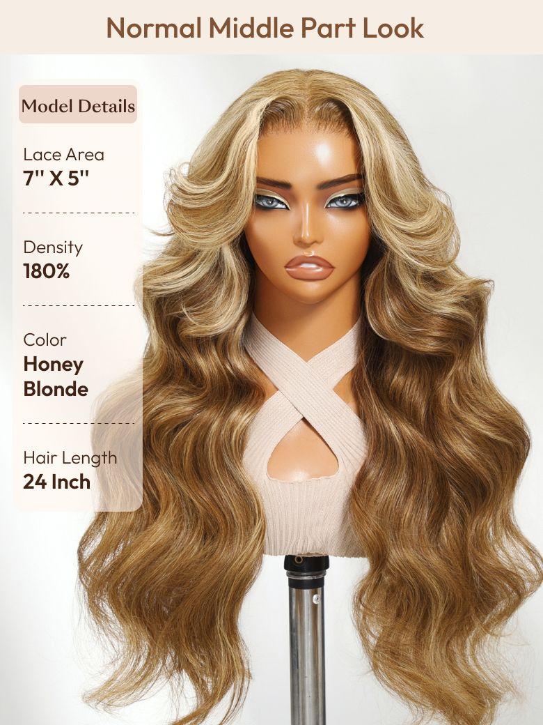 Bye-Bye Knots Wig Pre-Cut 7x5 Glueless Lace & 13x4 Pre Everything Honey Blonde Body Wave Drawstring Wig