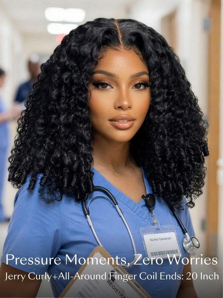 7x5 Bye-Bye Slip & 13x4 Pre-Everything Curly Texture Premium Hair Drawstring Wig With Finger Coil Ends