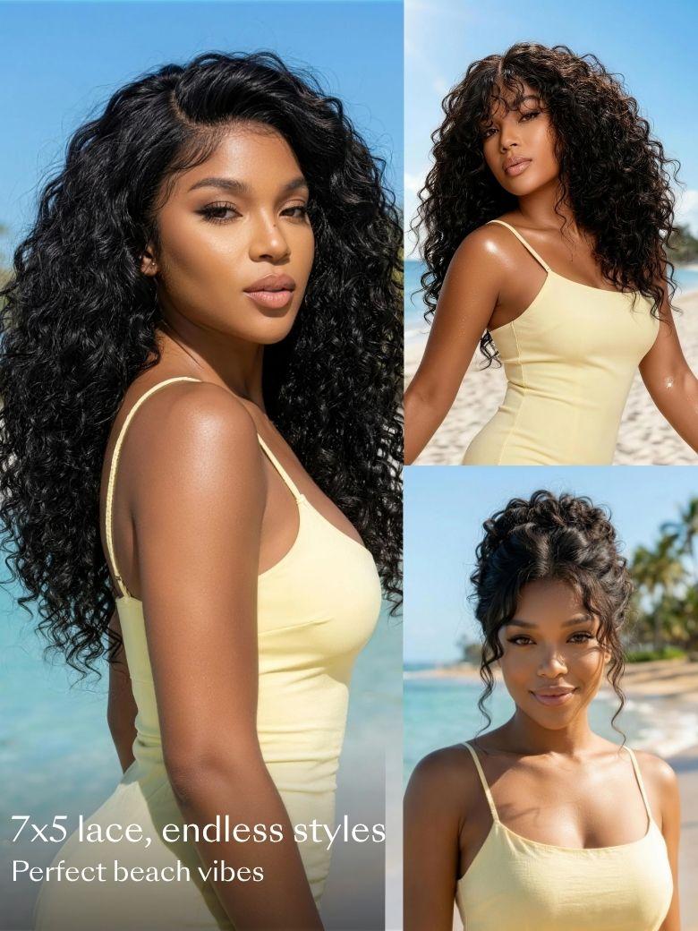 7x5 Bye-Bye Slip? & 13x4 Pre Everything Pull And Go Glueless Wet & Wavy Water Wave With Invisi Drawstring