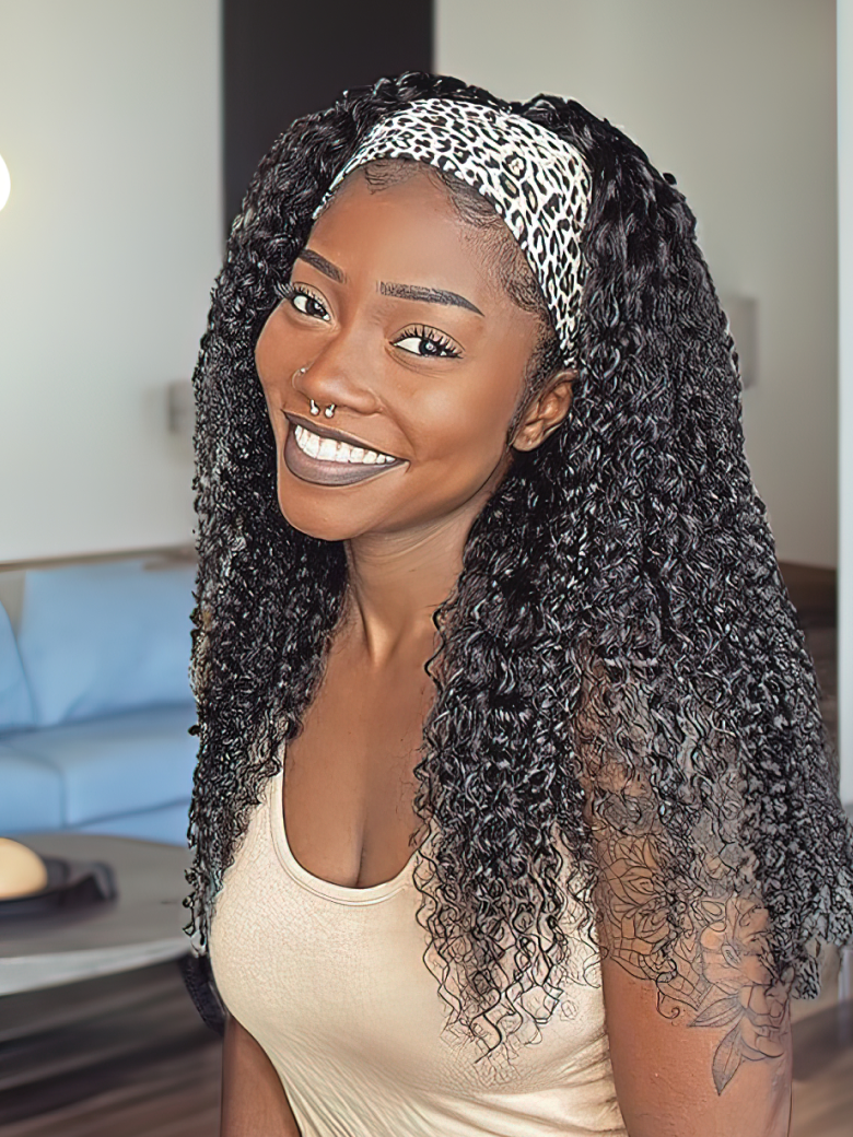 Flash Deal Headband Scarf Wig Water Wave Human Hair Wig 18 Inch