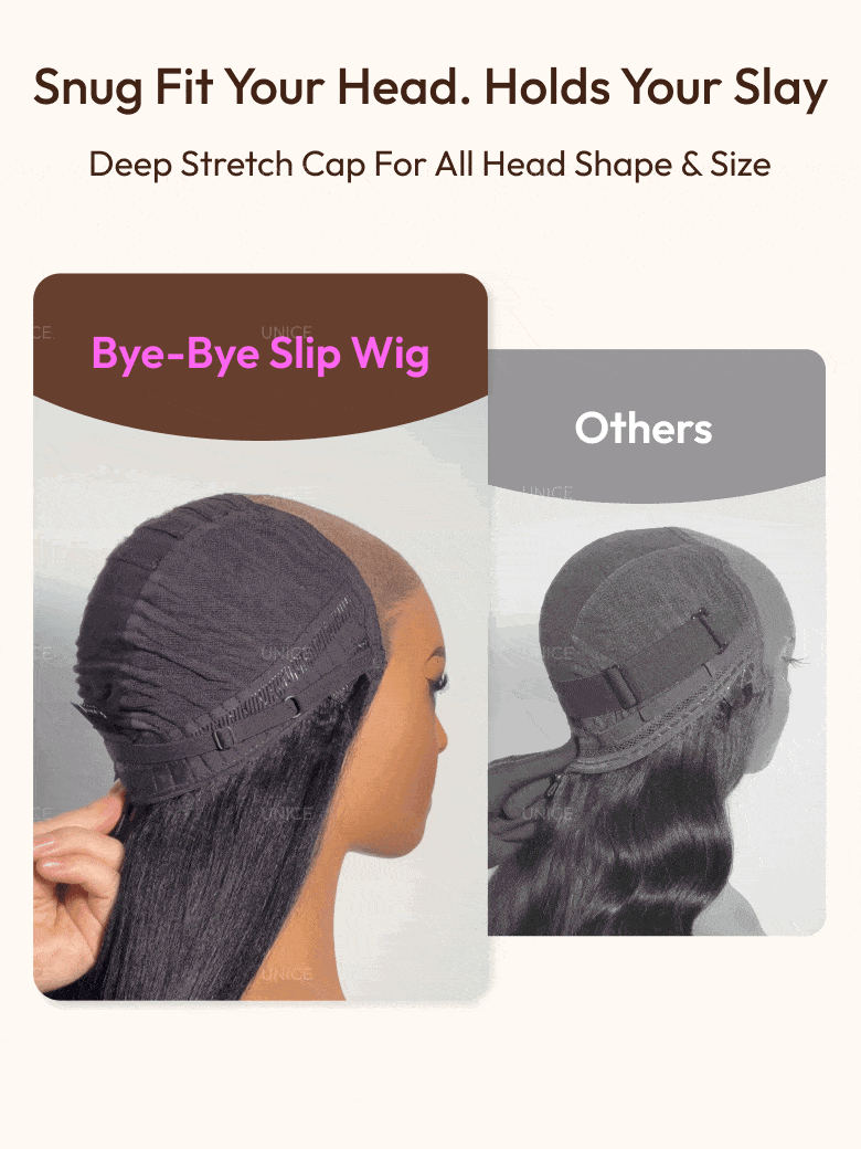 Bye Bye Slip? Wig 7x5 Glueless Lace Black Yaki Straight Wig With Elastic Drawstring 360 Cozy Hug 180% Density