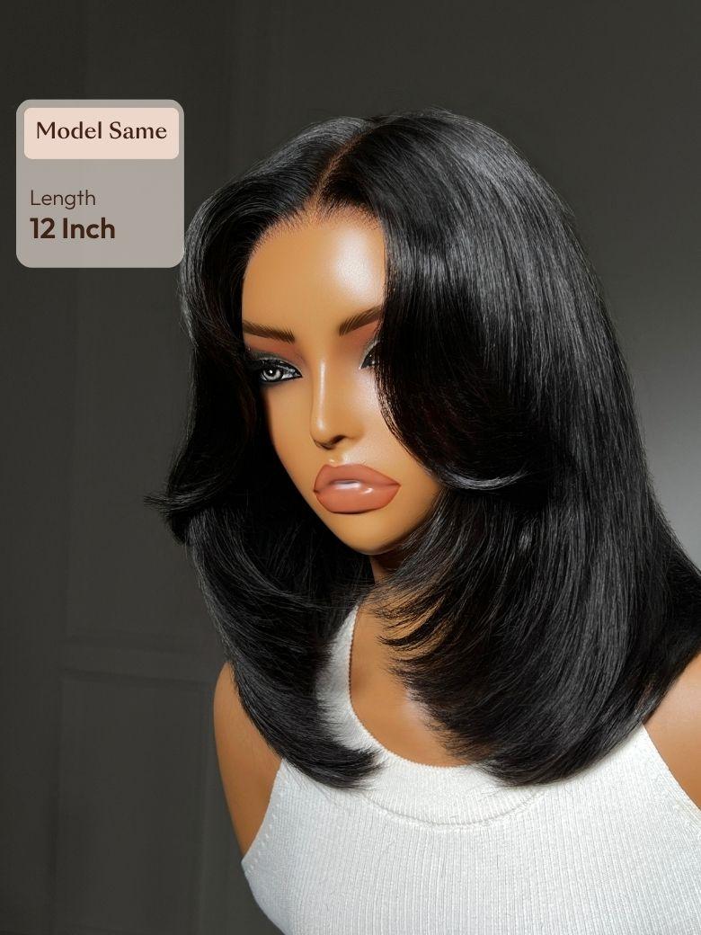 7x5 Bye Bye Slip? Lace Black Blowout Layered Bob Wig with Curtain Bang