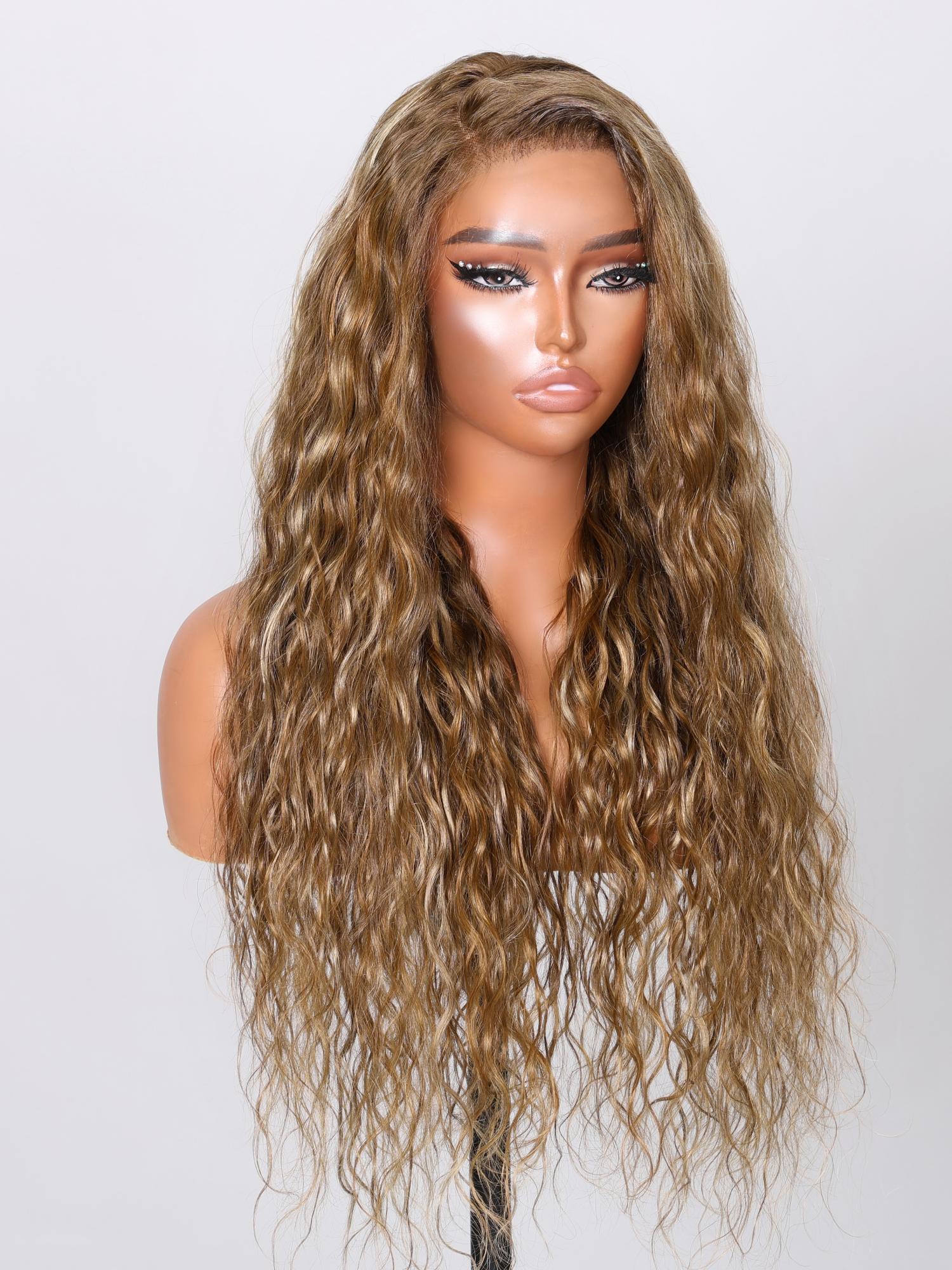 Put On And Go 6x4.5 Pre-cut Lace Ombre Brown Water Wave Wig