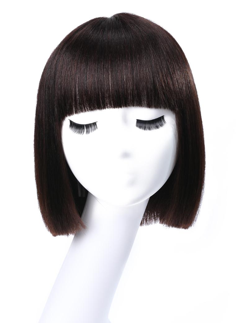 10-Inch Off Black Straight Bob Wig With Bangs