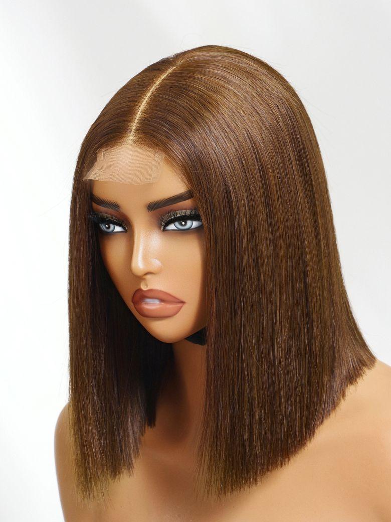 2x6 Closure 200% Density #4 Brown With Dark Root Bob Wig