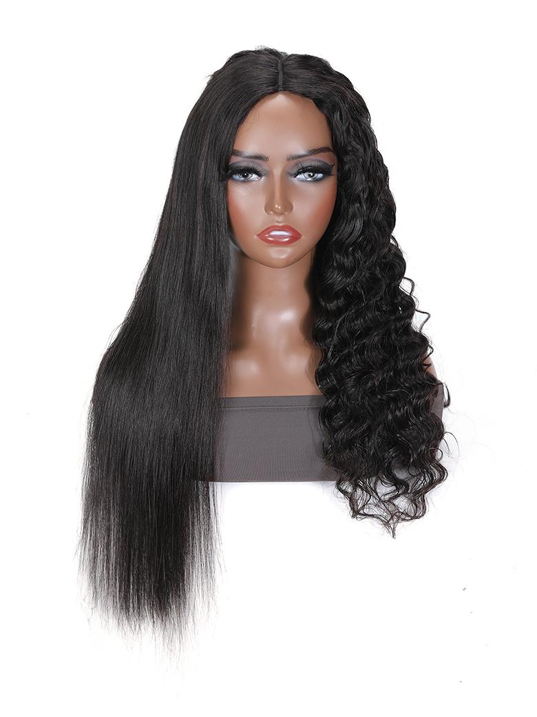 Wet And Wavy 2 Styles in1 Deep Wave V Part Wigs Natural Black Color