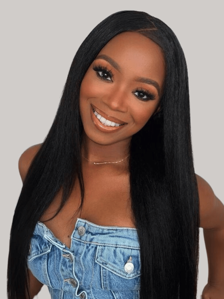 Bye-Bye Slip? Wig Black Yaki Straight Flexible Mesh Cap Wig with Secure Silicone Strips and Drawstring