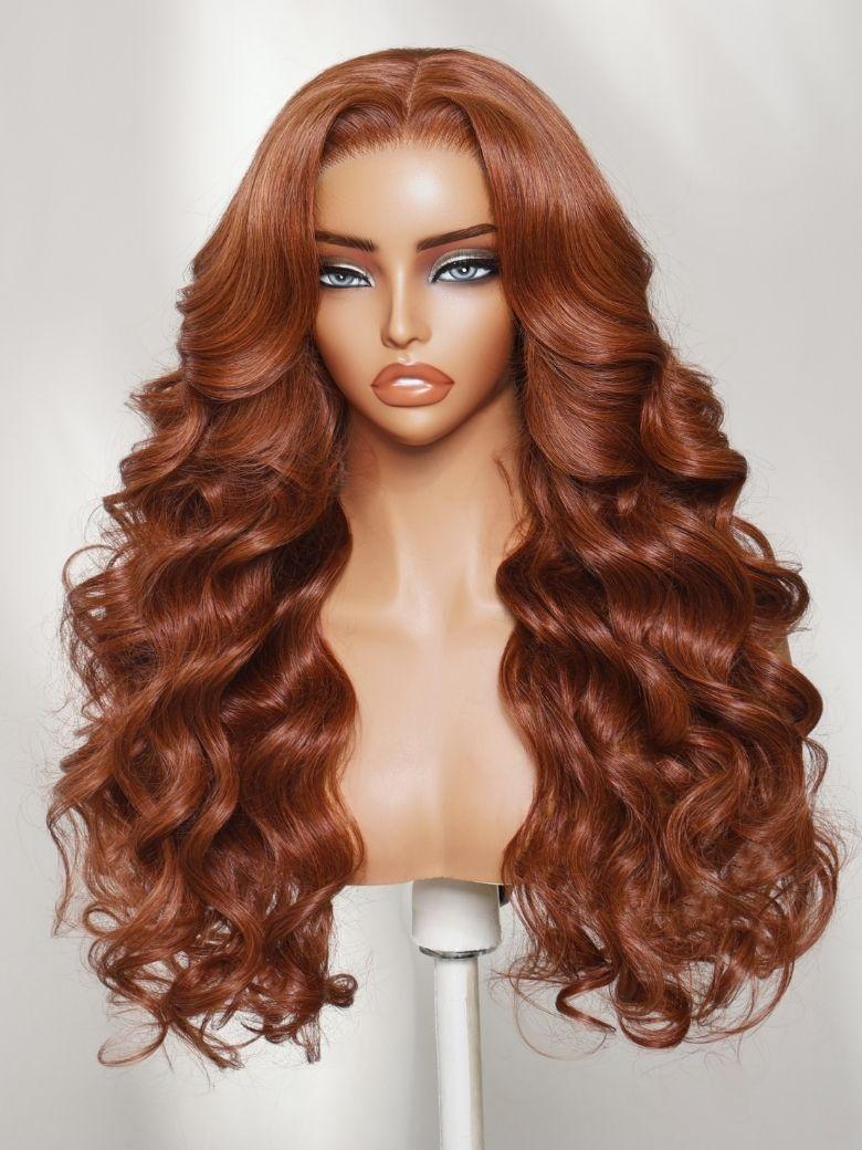 7x5 Bye Bye Slip? Lace Auburn Copper Brown Body Wave Drawstring Wig Beginner Friendly