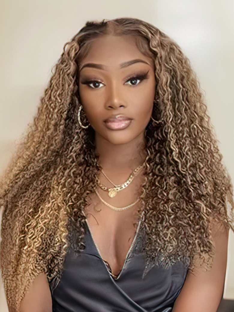 FLASH SALE Ombre Honey Blonde Highlight 13x4 Lace Front Curly Human Hair 150% density Wigs