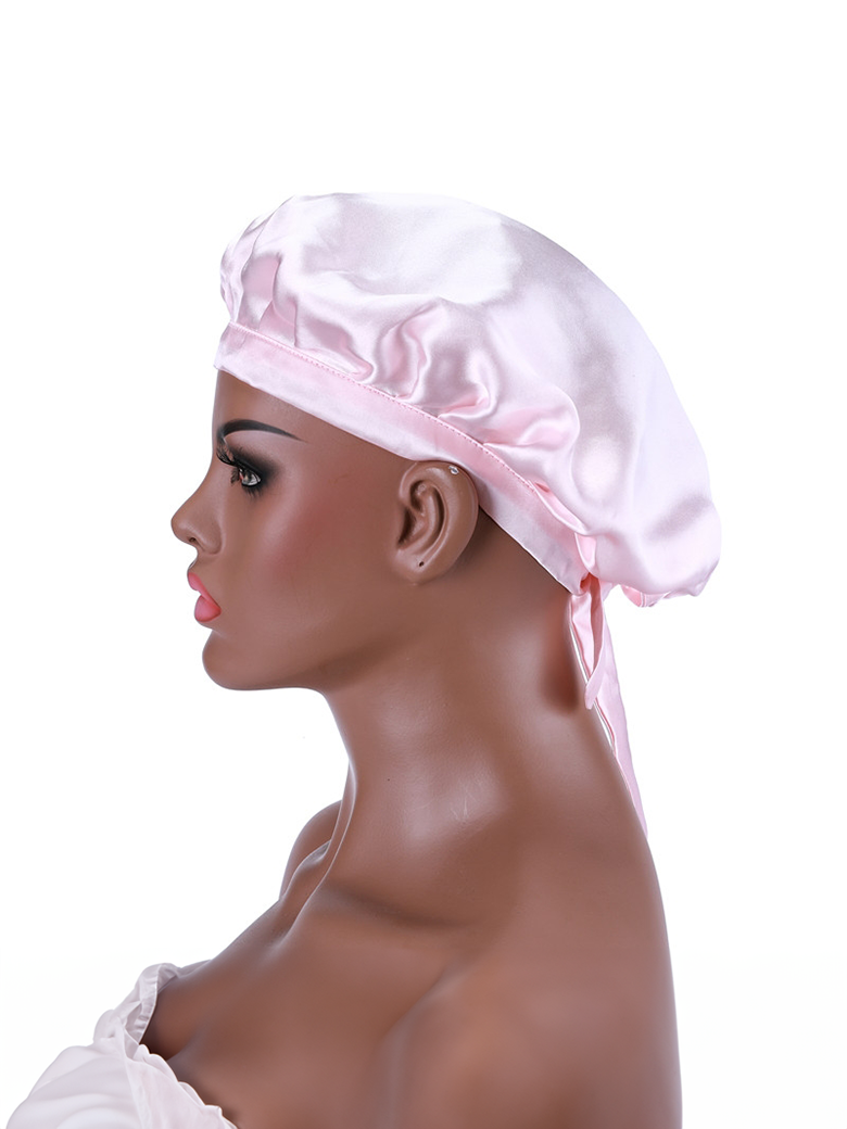Adjustable Satin Pink Color Night Cap Sleeping Hat For Making Wigs Nightcap For Women