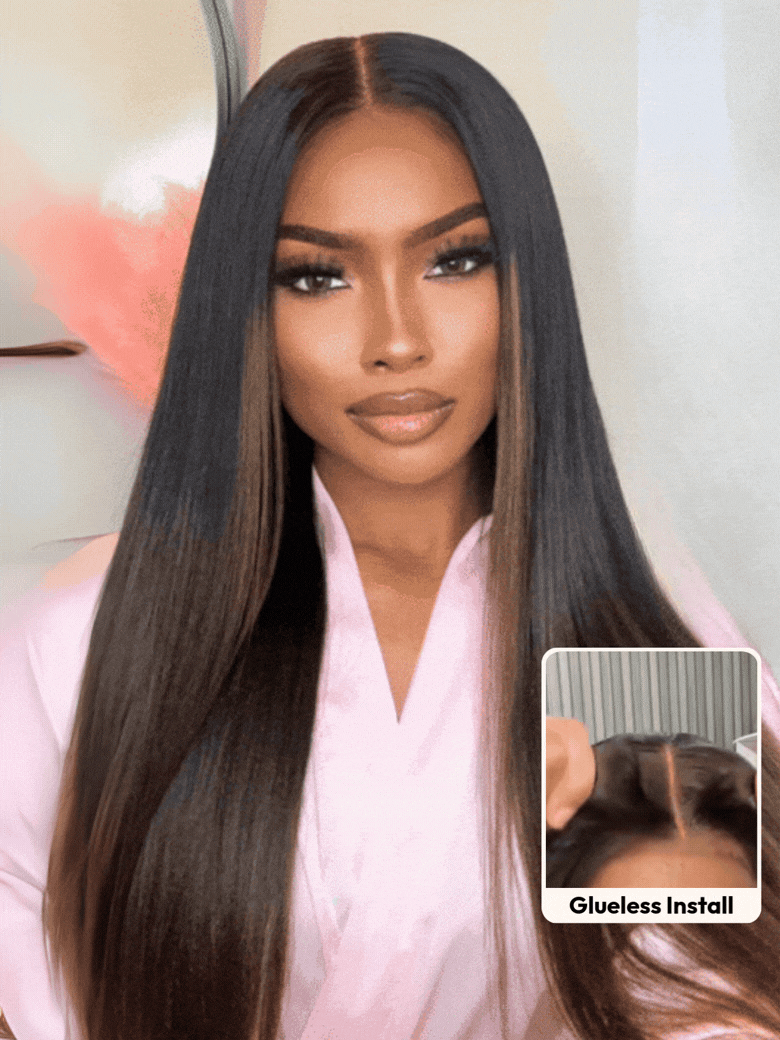 Bye-Bye Knots 7x5 & 13x4 Lace Black to Chestnut Brown Ombre Yaki Straight Wig With Invisi Drawstring