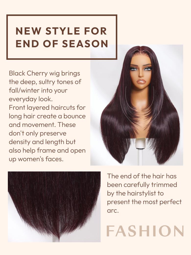 13x4 Lace Frontal Black Cherry Layered Straight Pre-Everything Wig 150% Bouncy Density