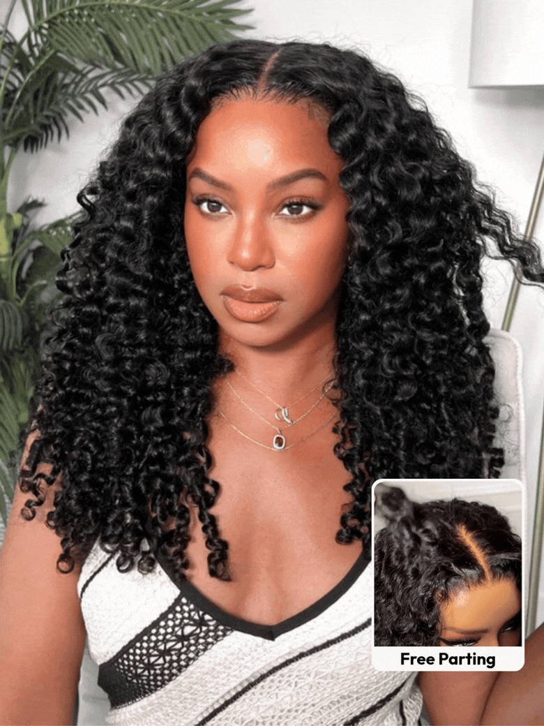 13x4 Pre-Everything? Lace Frontal Natural Black Burmese Curly Wig with Finger Coily Ends