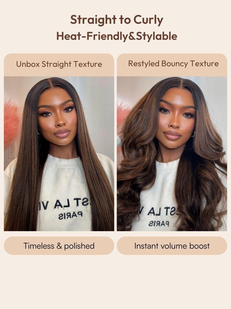 Balayage Highlights 100% Human Hair 13x4 Pre-Everything? Lace Frontal Yaki Straight Drawstring Wig