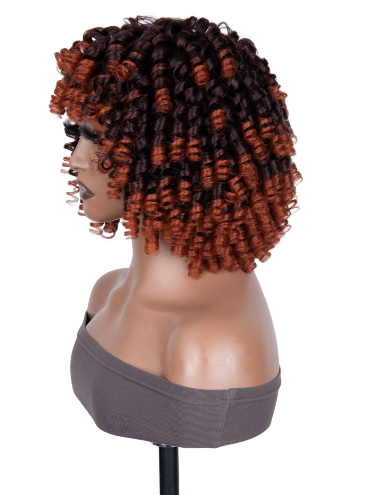 Glueless Trendy Color Dark Copper Ombre Ringlet Curly Bob Wig For Summer