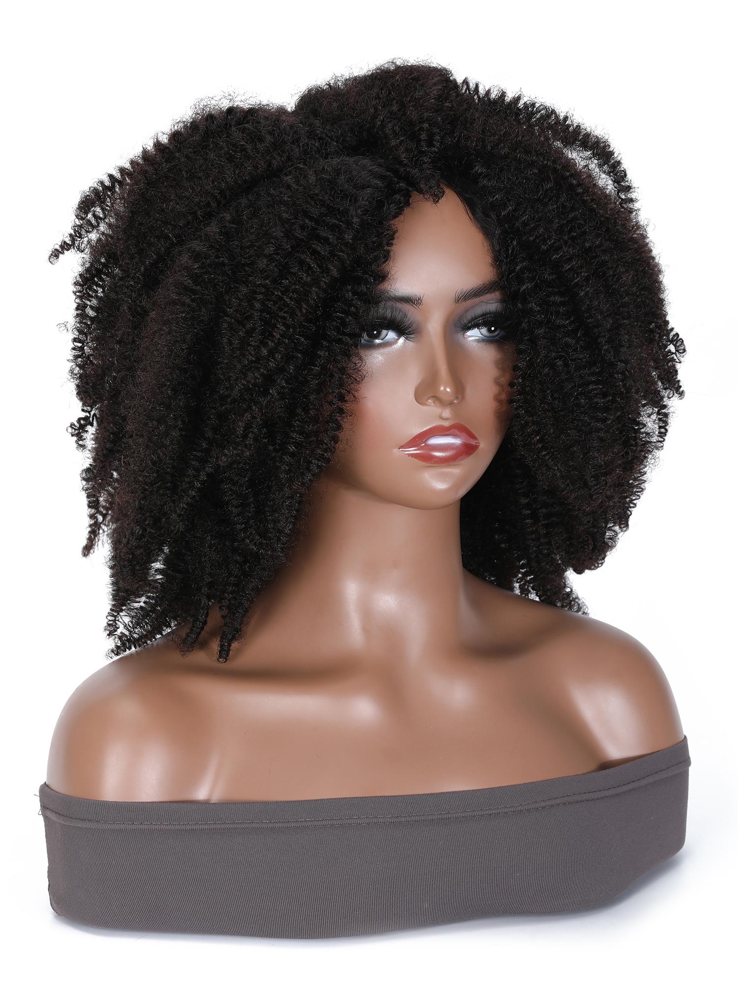 Natural Black Afro Kinky Curly Human Hair Glueless Wig for Sale
