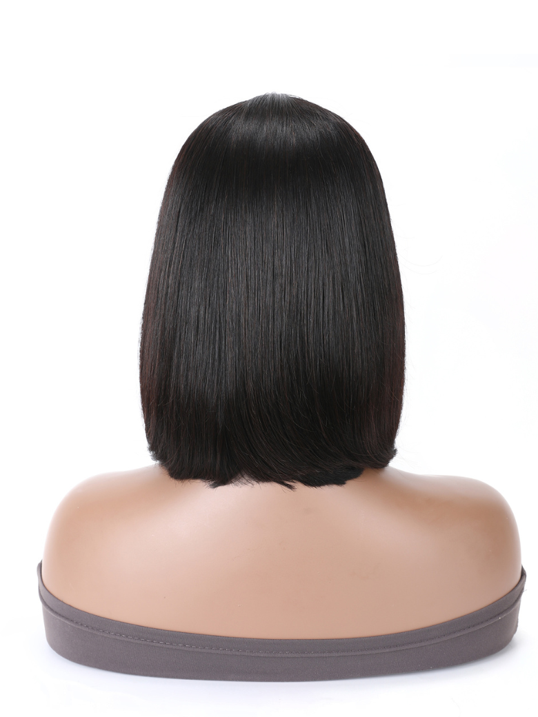 Straight T Part Lace Human Hair Short Black Bob Wig
