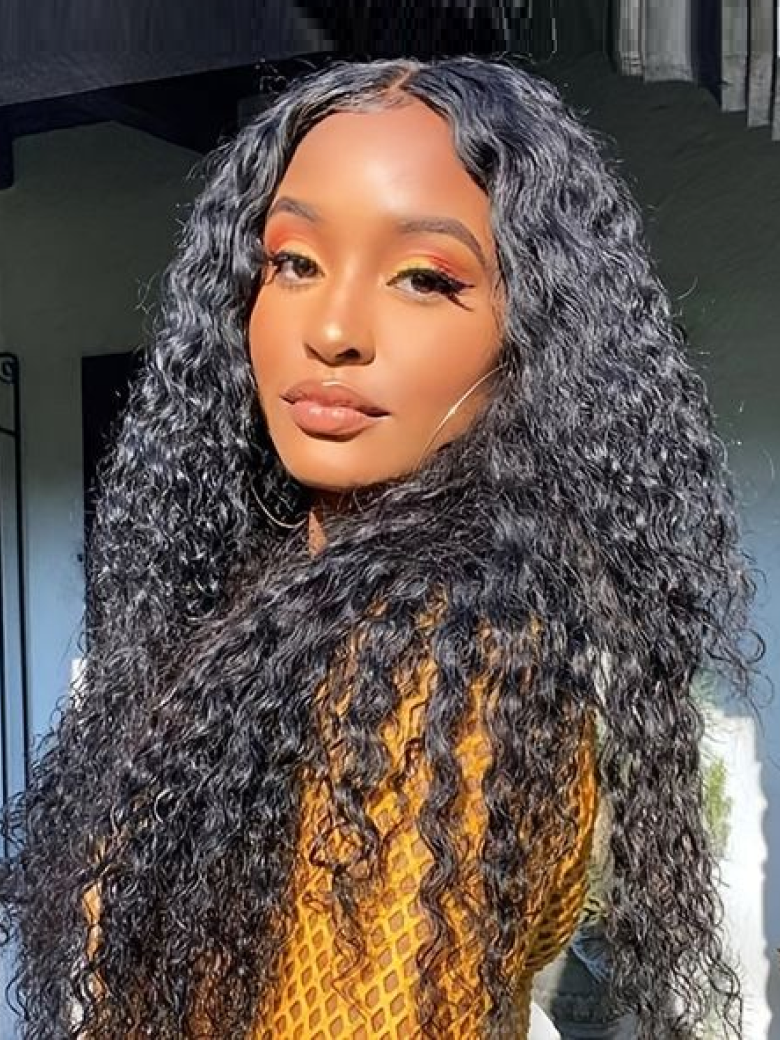 HD 5x5 Pre Cut Undetectable Lace Put On And Go Glueless Curly Black Air Wig 180% Density