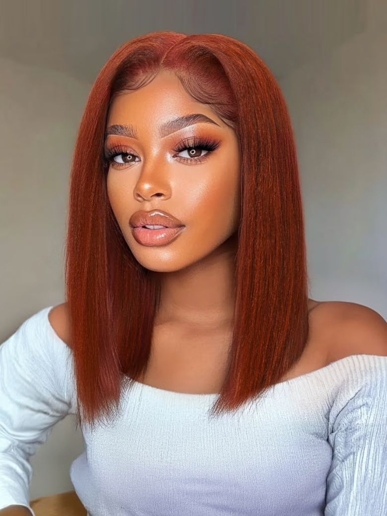 7x5 Bye-Bye Knots Wig Glueless Lace Sunset Jerry Curly & Yaki Straight for Reddish Brown Drawstring Wig With Bleached Knots