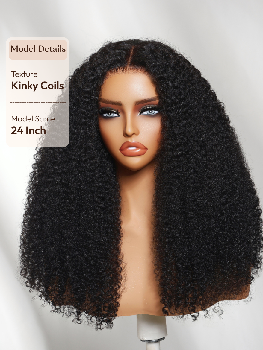 13x4 Pre-Everything? Lace Frontal Natural Black Burmese Curly Wig with Finger Coily Ends