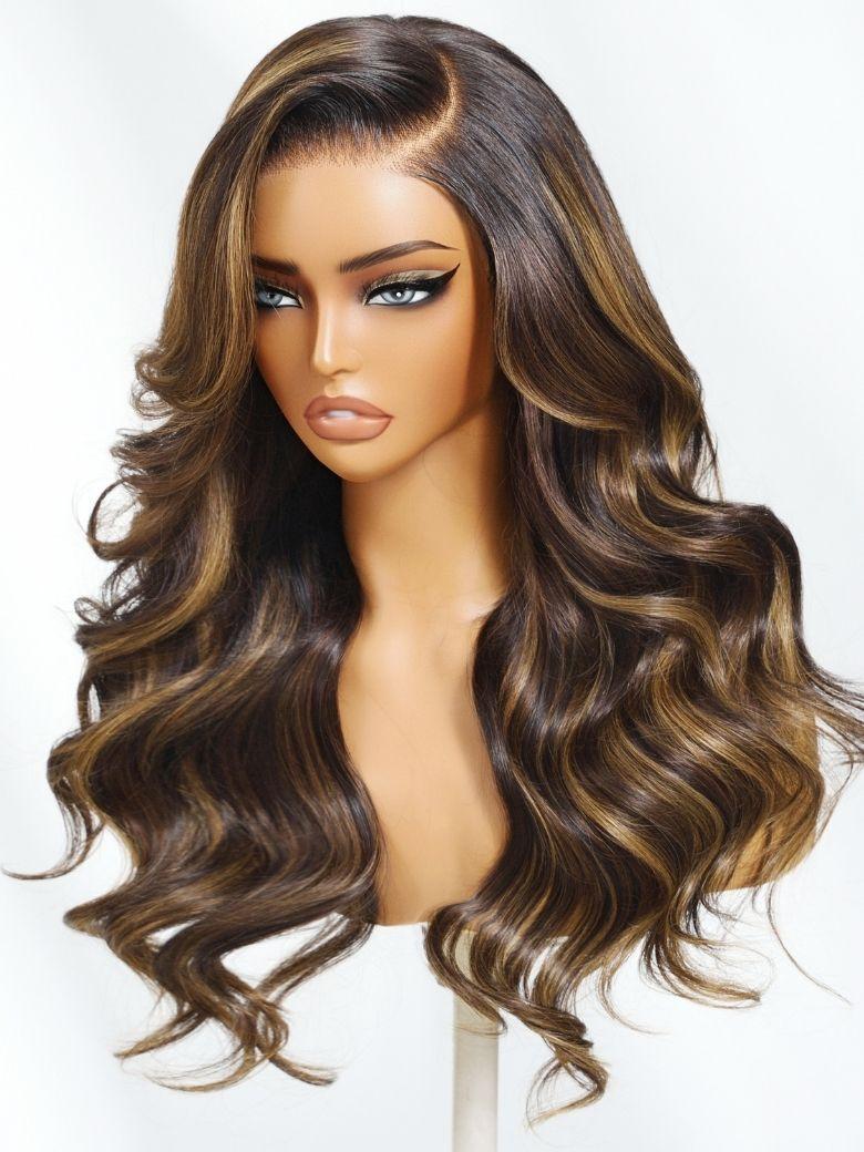 7x5 Bye-Bye Knots? & 13x4 Pre-Everything? Lace Frontal Pull And Go Black Fluffy Natural Loose Wave Curtain Bangs Wig with Free Ear Tape