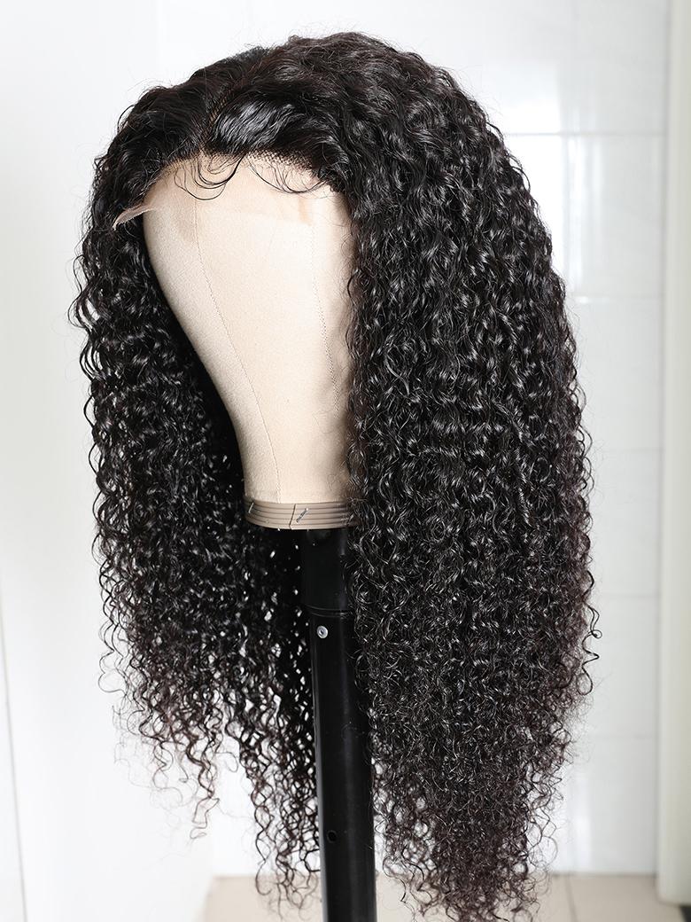 HD 5x5 Pre Cut Undetectable Lace Put On And Go Jerry Curly Black Air Wig