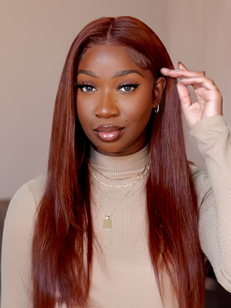 Reddish Brown Pre-Colored Modern Layered Cut 13x4 Transparent Lace Front Layered Cut Straight Season Vibe Wig