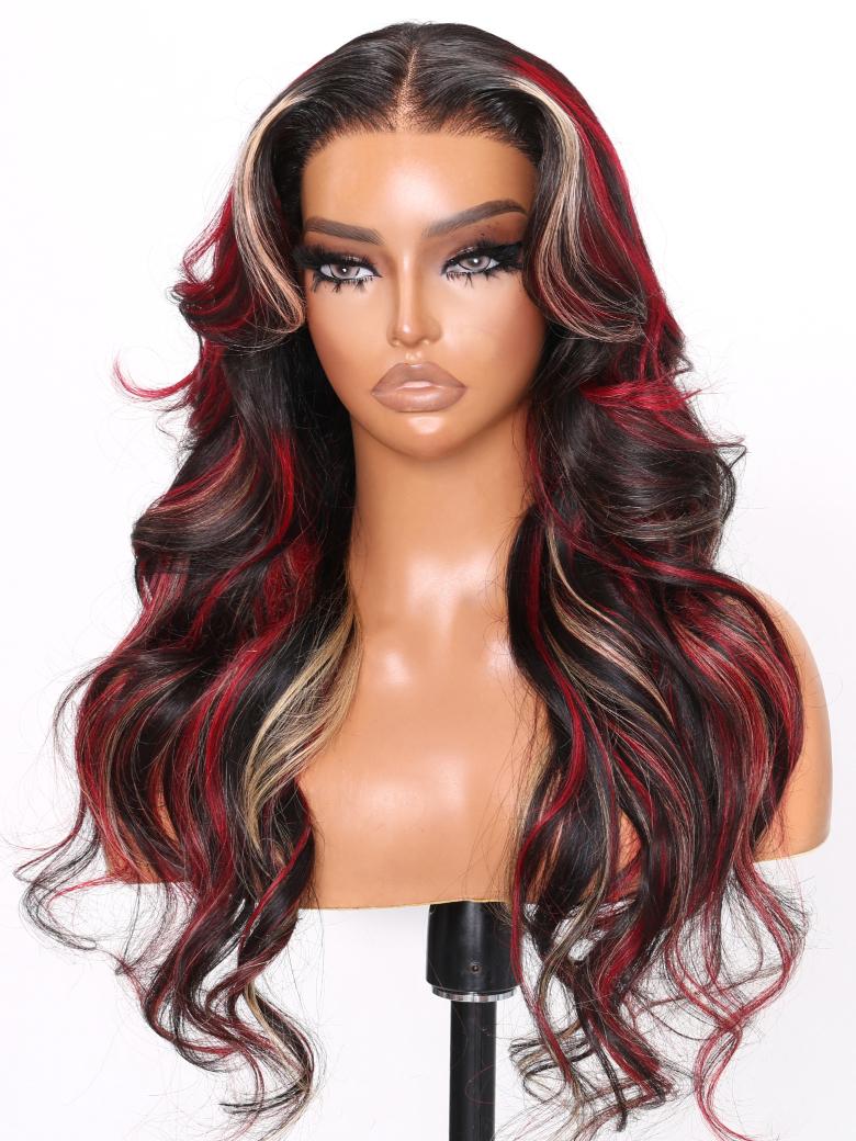 Bye Bye Knots 7x5 Glueless Lace Red Blonde Highlights Loose Wave Wig-8260