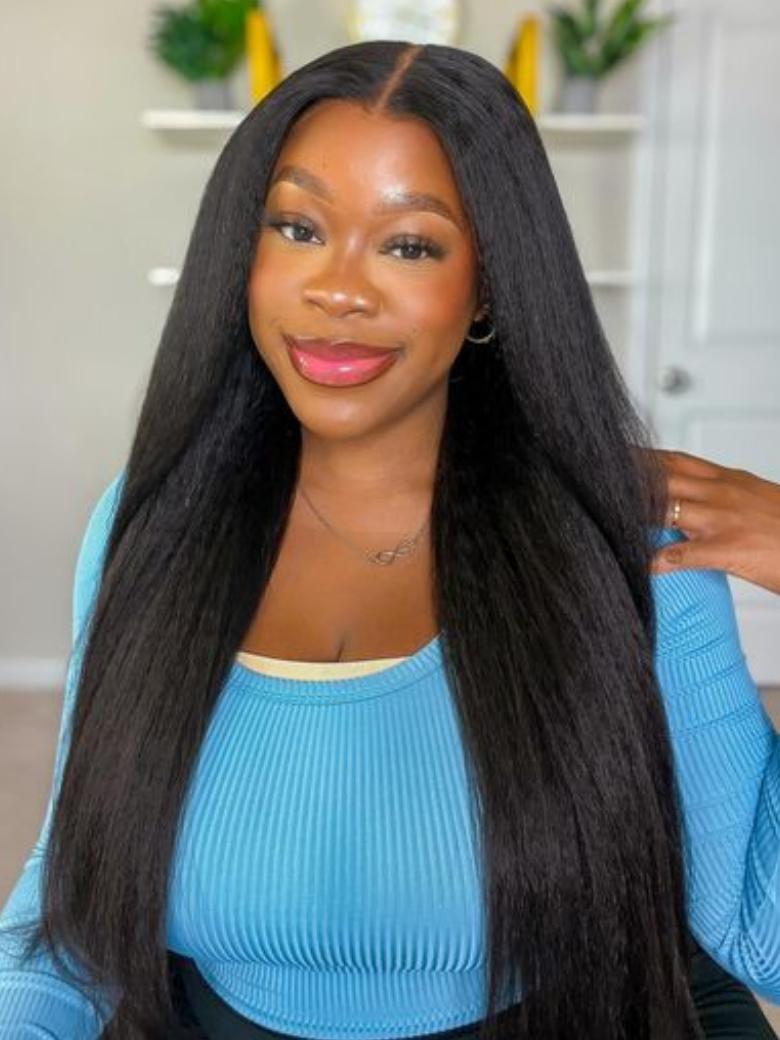 Bye Bye Knots Wig 7x5 & 13x4 Pre-Everything Glueless Lace Black Yaki Straight Wig With Bleached Knots