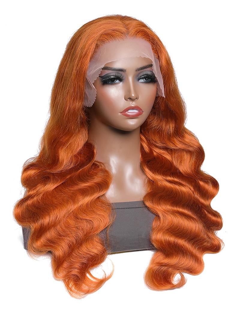 Ginger Hair Color Lace Wigs Body Wave Human Hair Wavy Wig