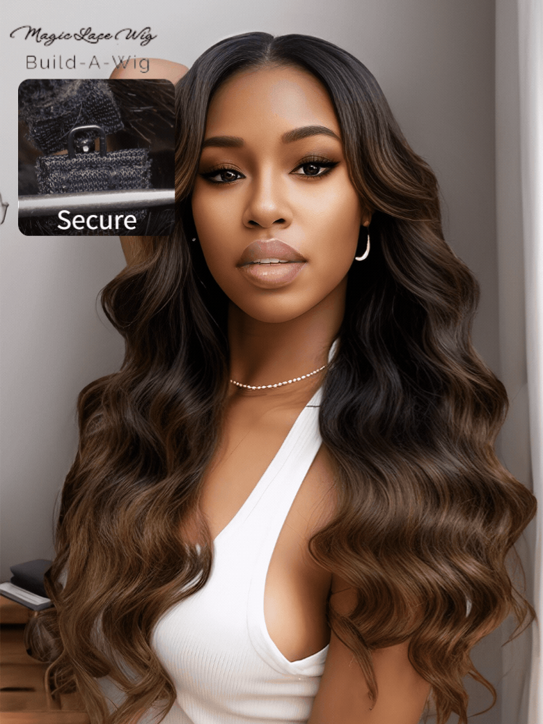 Game Changer Magic Lace Wig Black to Chestnut Brown Ombre Body Wave With Optional 7x5 Replaceable Lace Closure