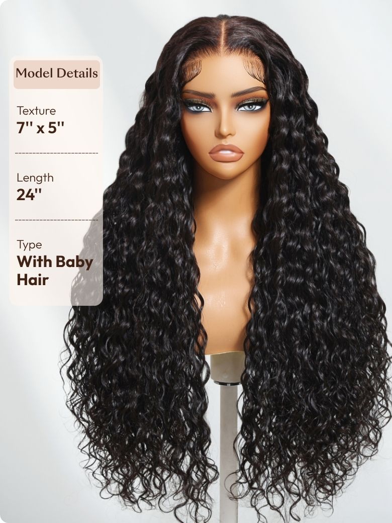 7x5 Bye-Bye Knots? & 13x4 HD Lace Pull & Go Glueless Water Wave Grip Wig With Secure Silicone Strips and Drawstring With Baby Hair