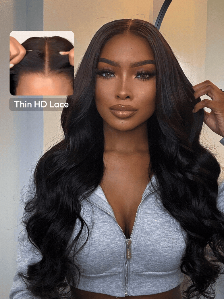 13x4 HD Bye-Bye Cap? Wig Invisible Lace Frontal Bouncy Body Wave Black Wig