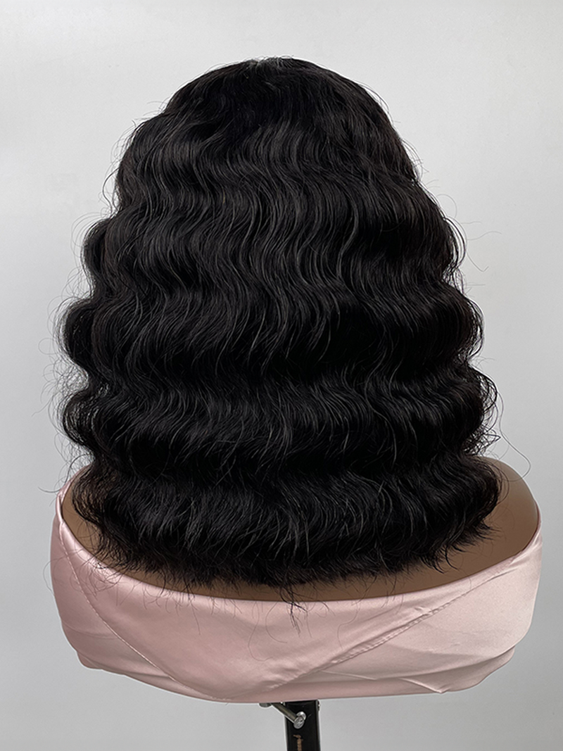 180% Density Crimped Bob 13x4 Lace Front Black Wig With Blonde Streaks In Front