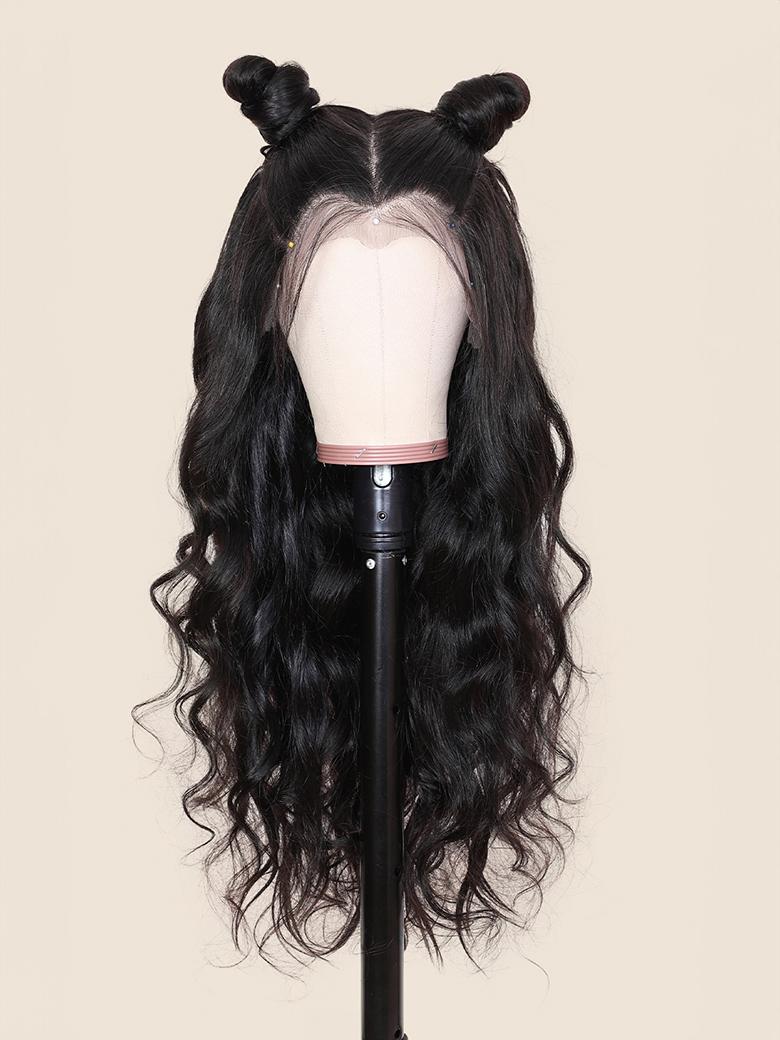 Classic 13x4 Long Body Wave 100% Human Hair Natural Black Lace Front Wig Pre Plucked