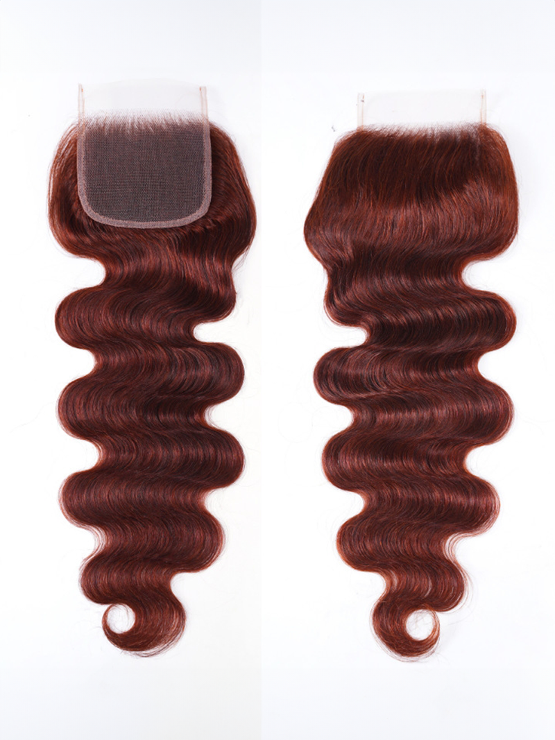 Dark Auburn Body Wave Remy Human Hair 4x4 Free Part Closure