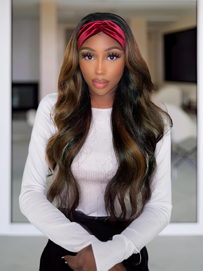 Ready To Wear Brown Balayage Glueless Headband Wigs For Beginners