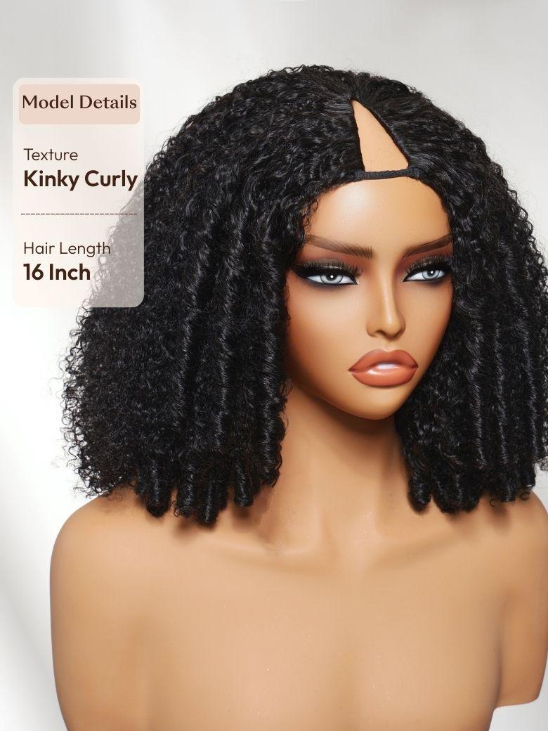 InvisiBlend™ V part Jerry Curly& Kinky Curly Wig With Invisi Drawstring 100% Human Hair No Leave Out Protect Your Natural Hair 180% Density