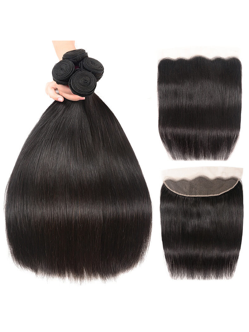 Hair Straight Virgin Human Hair 4 Bundles With 13x4 Lace Frontal
