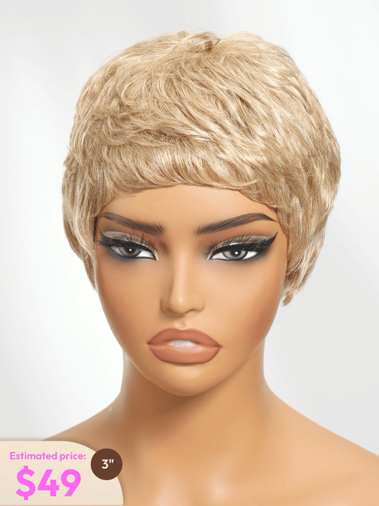 Short Pixie Cut Sandy Blonde Human Hair Glueless Wig