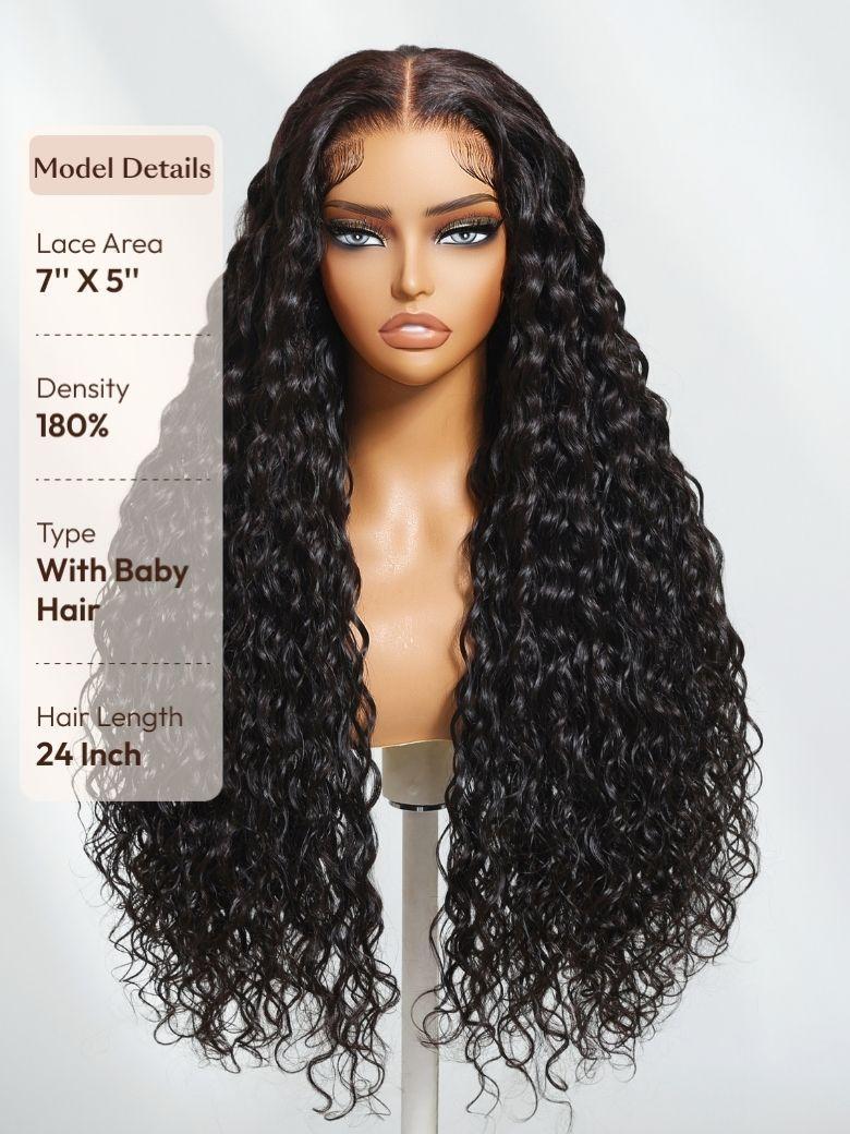 7x5 Bye-Bye Knots? & 13x4 HD Lace Pull & Go Glueless Water Wave Grip Wig With Secure Silicone Strips and Drawstring With Baby Hair