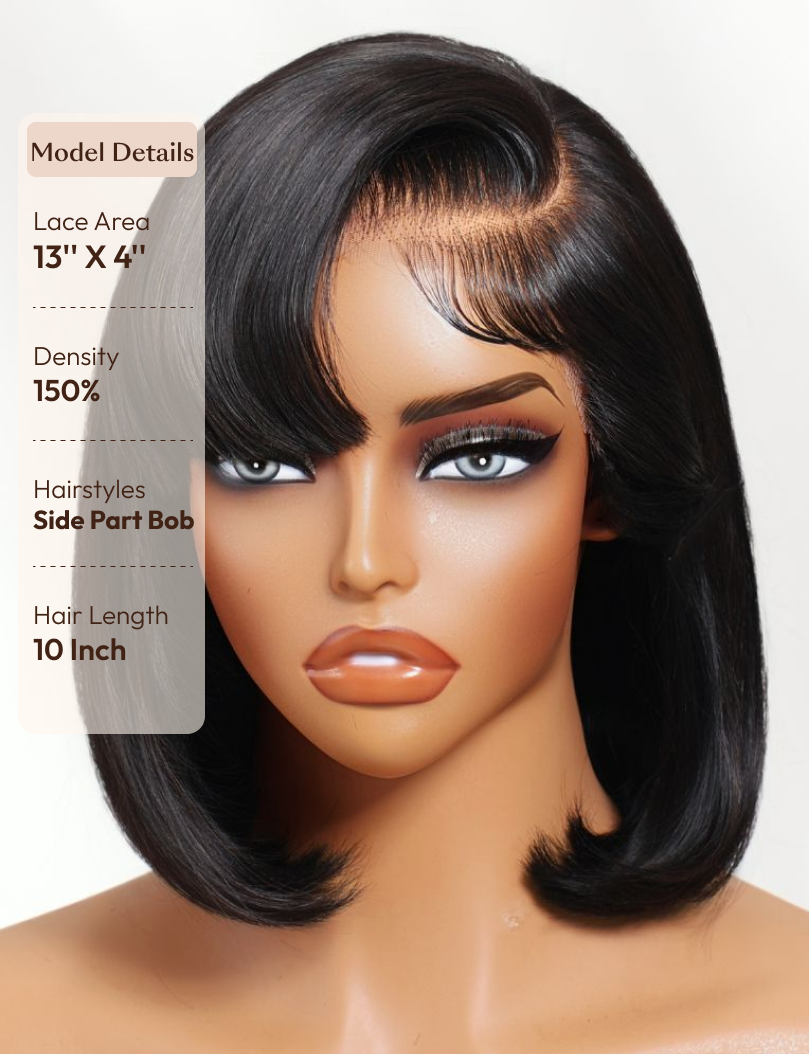 13x4 Pre-Everything? Lace Frontal Natural Black Retro Bob Wig With Invisi Drawstring